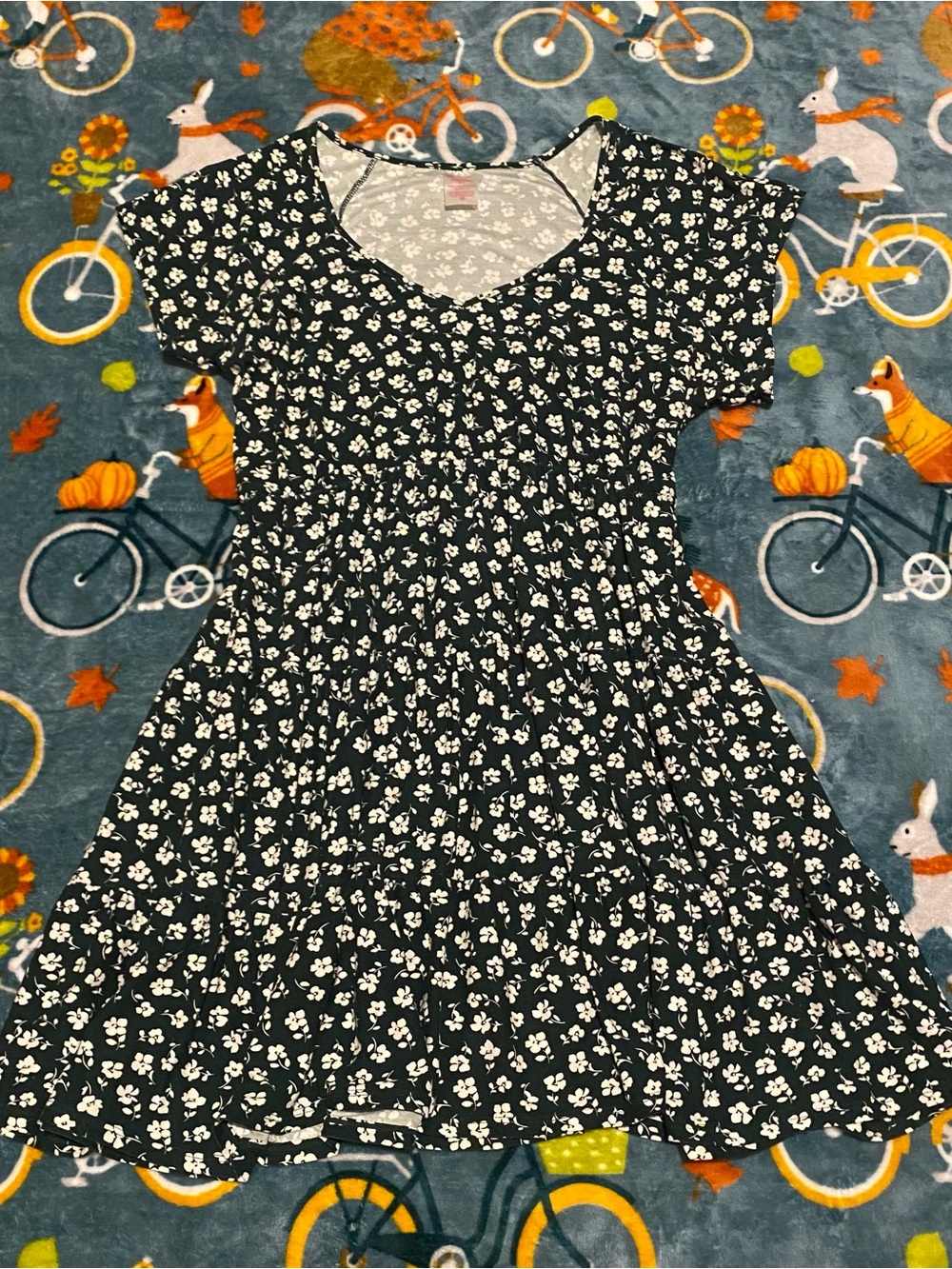 Floral Fairycore Knee Length Dress Green/White Tiered No Boundaries Women's 3XL